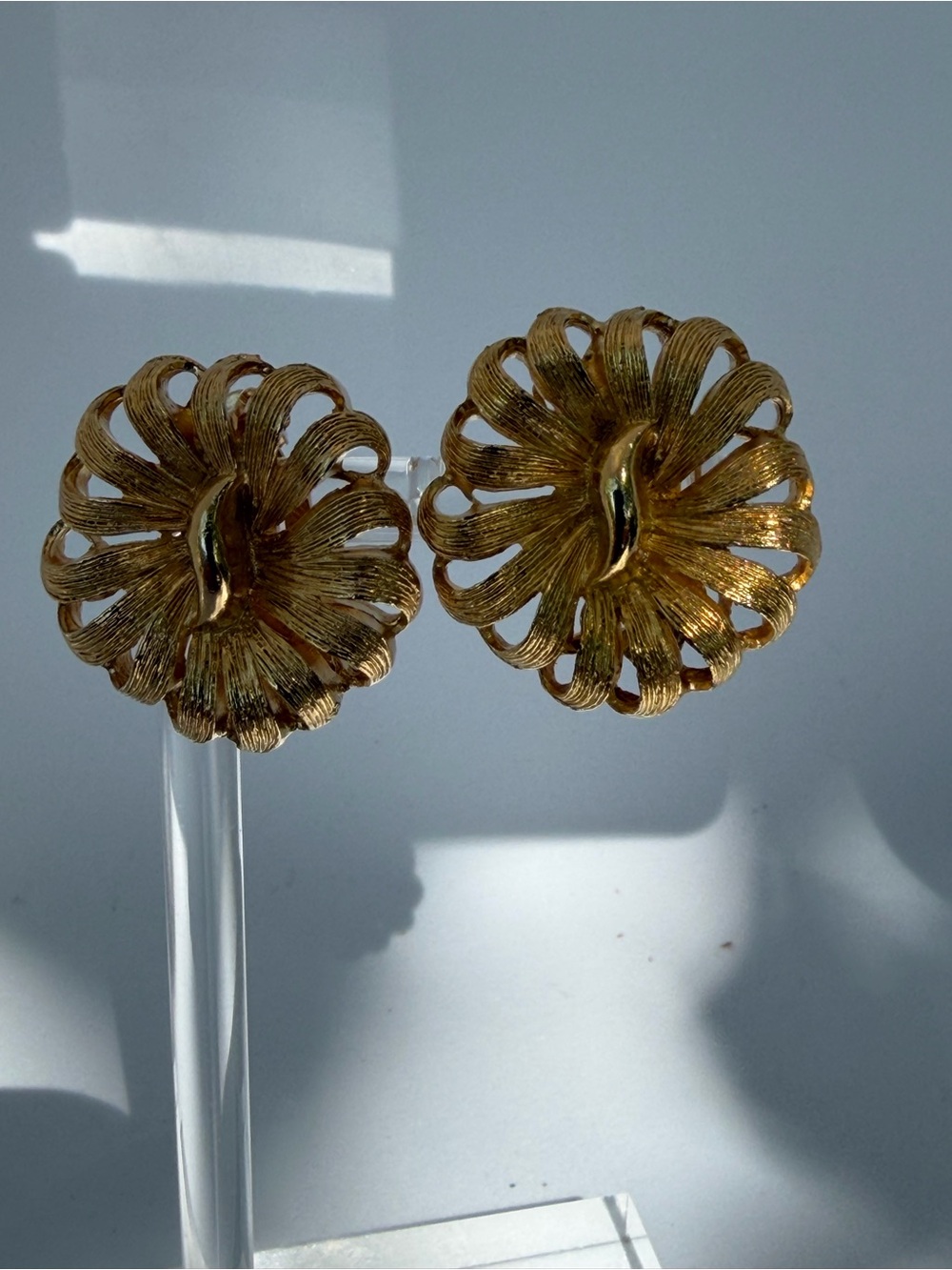 Textured Gold Floral Clip-On Earrings for Women